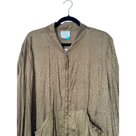 Maeve Anthropologie Jacket Womens Size 2X Satin Bomber Olive Green Full Zip - Picture 4 of 11